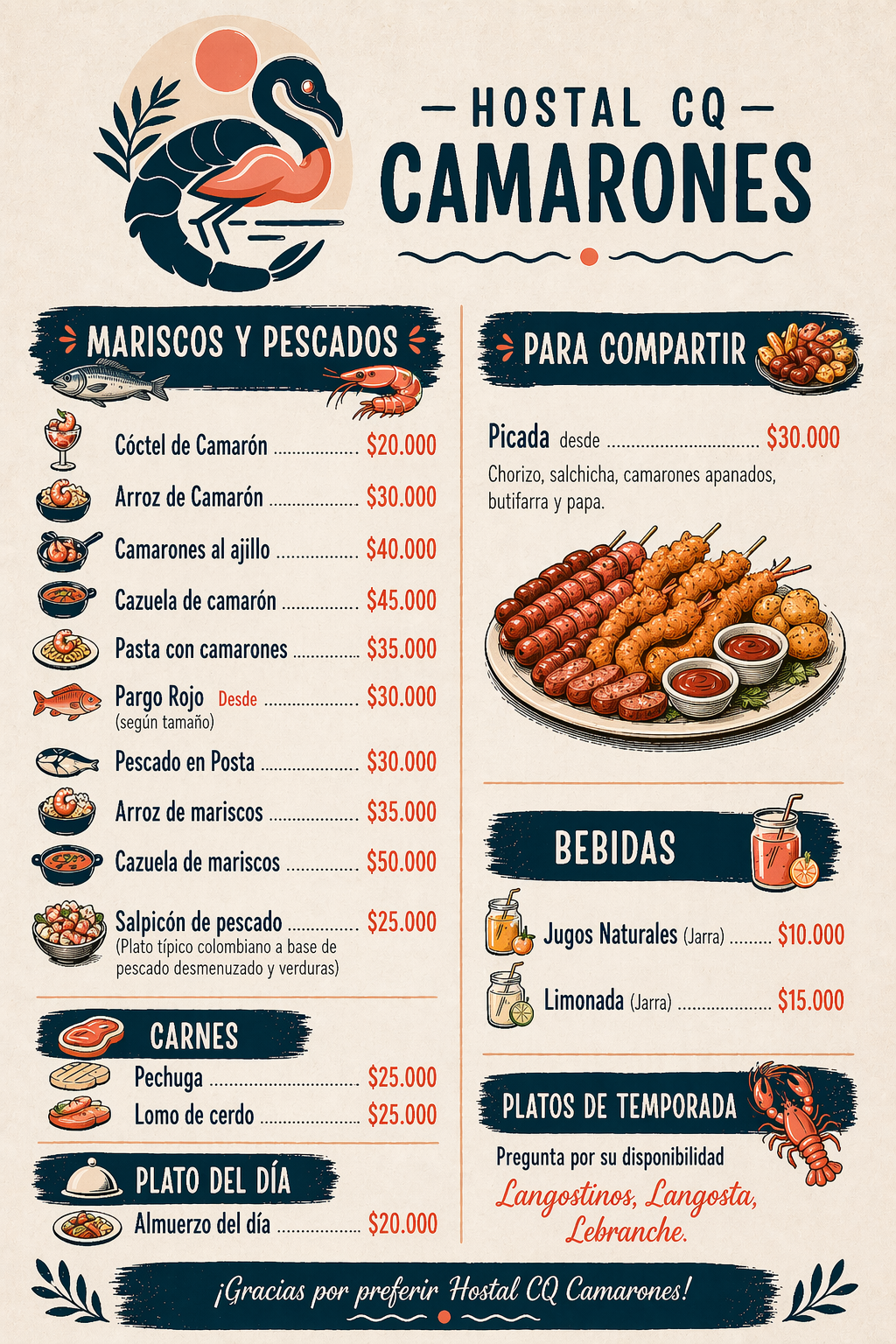 Menu hostal cq camarones - Español